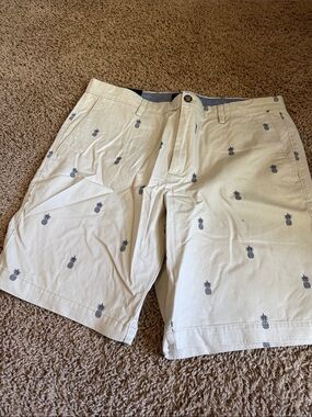 Banana Republic Cream Shorts with Navy Pineapple Embroidery